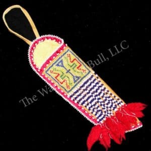 Knife Sheath - Yellow Geometric Beaded Panel - On Sale
