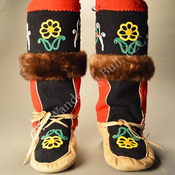 Adult Wool & Leather  Mukluks Red & Blue