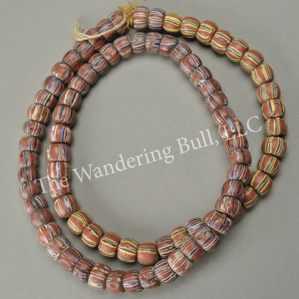 Trade Beads - Venetian Round Glass Brown w/Stripes