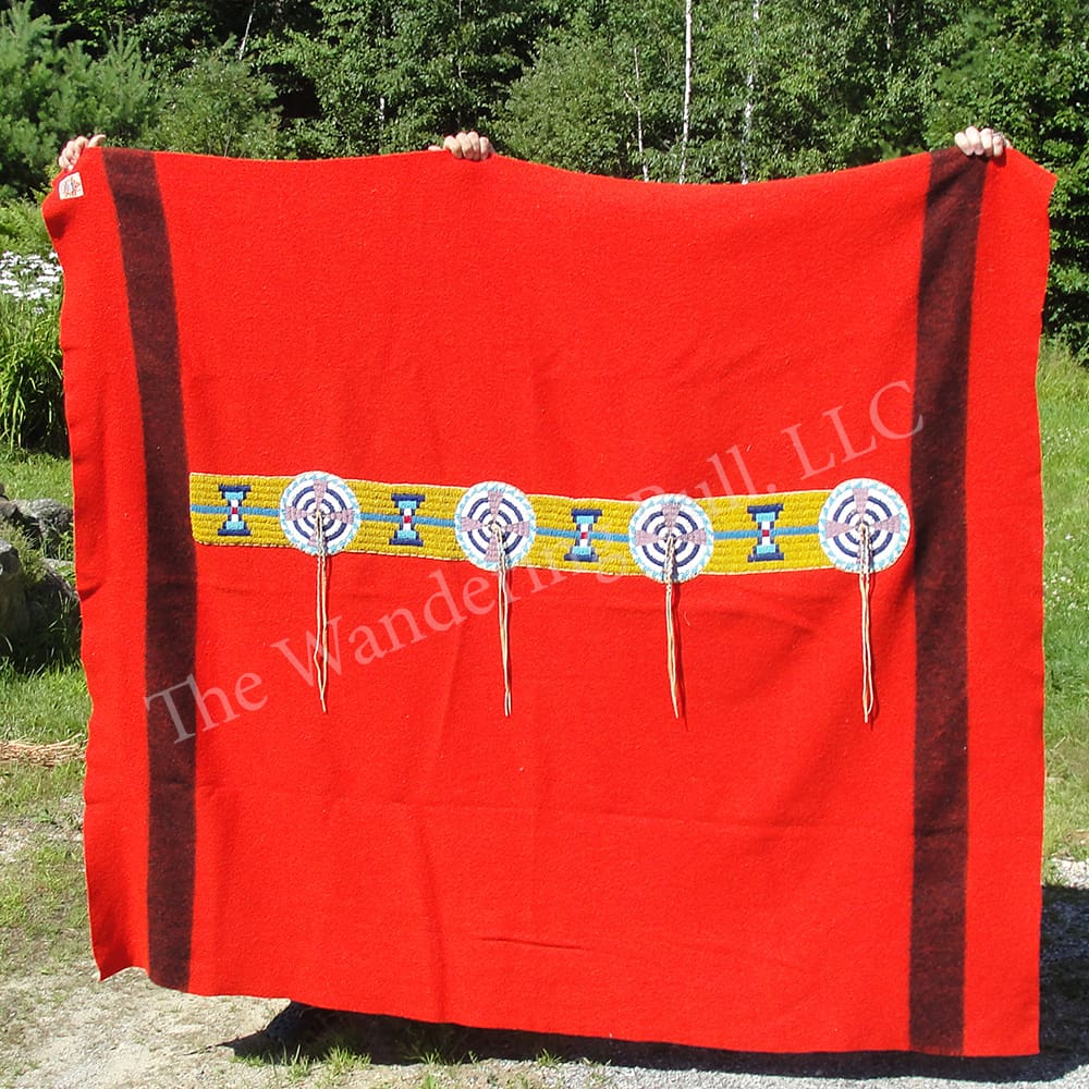 Beaded Blanket Strip on Ayers Red Wool Blanket