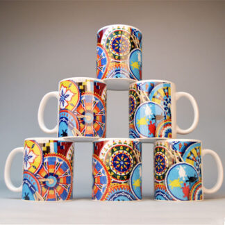 Mug - Rosette Beadwork mug decorated with pictures of beaded rosettes