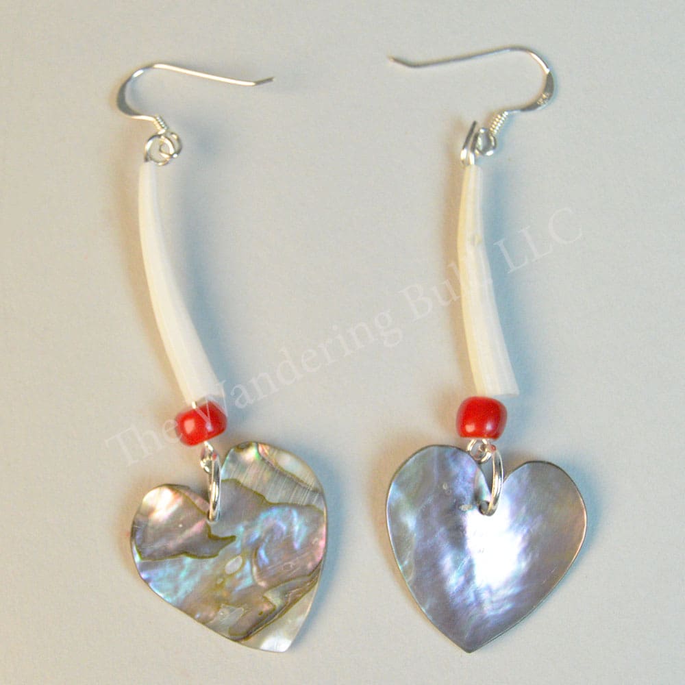 Abalone Heart Dentillium Earrings