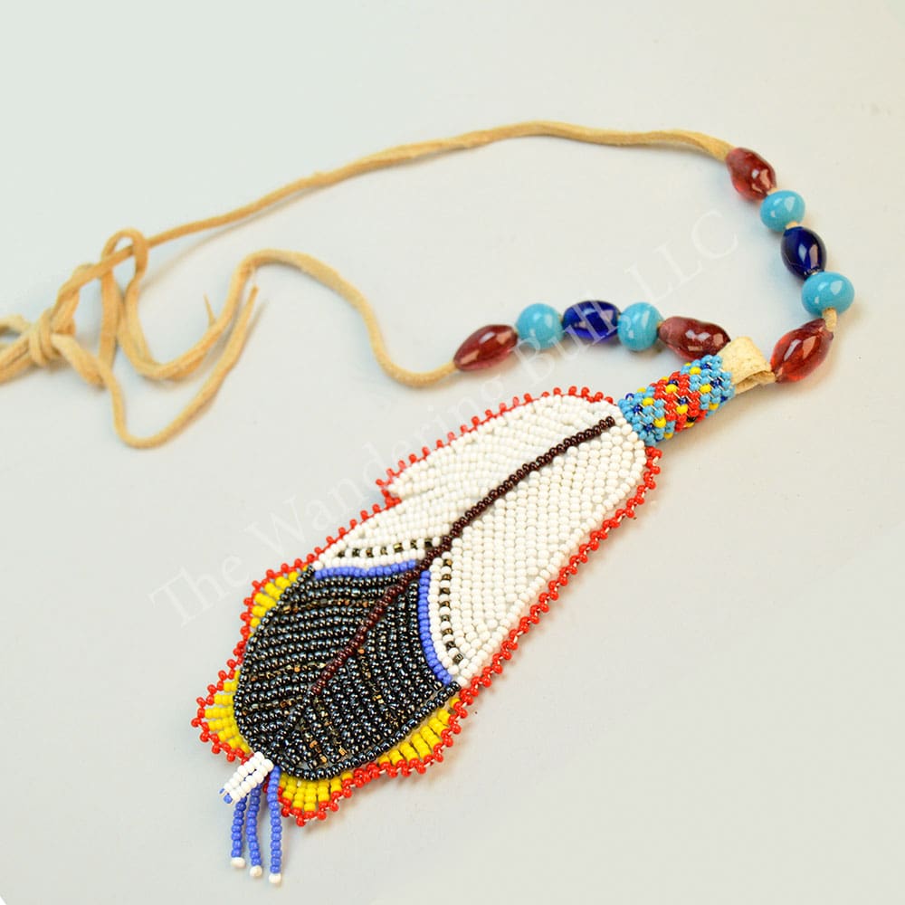 Necklace - Beaded Eagle Feather with Peyote Stitch