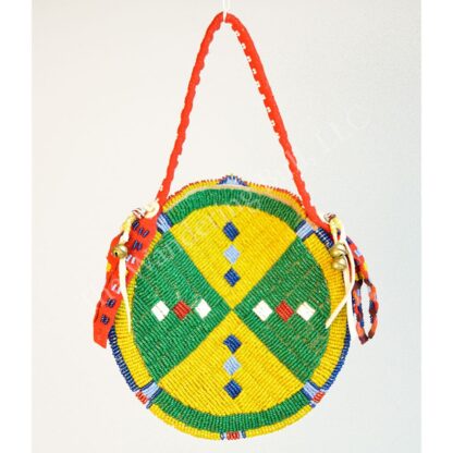 Beaded Rosette Bag Mustard & Green