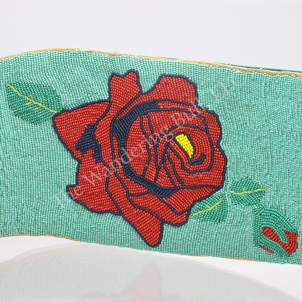Belt – Applique Beaded Red Rose on Green