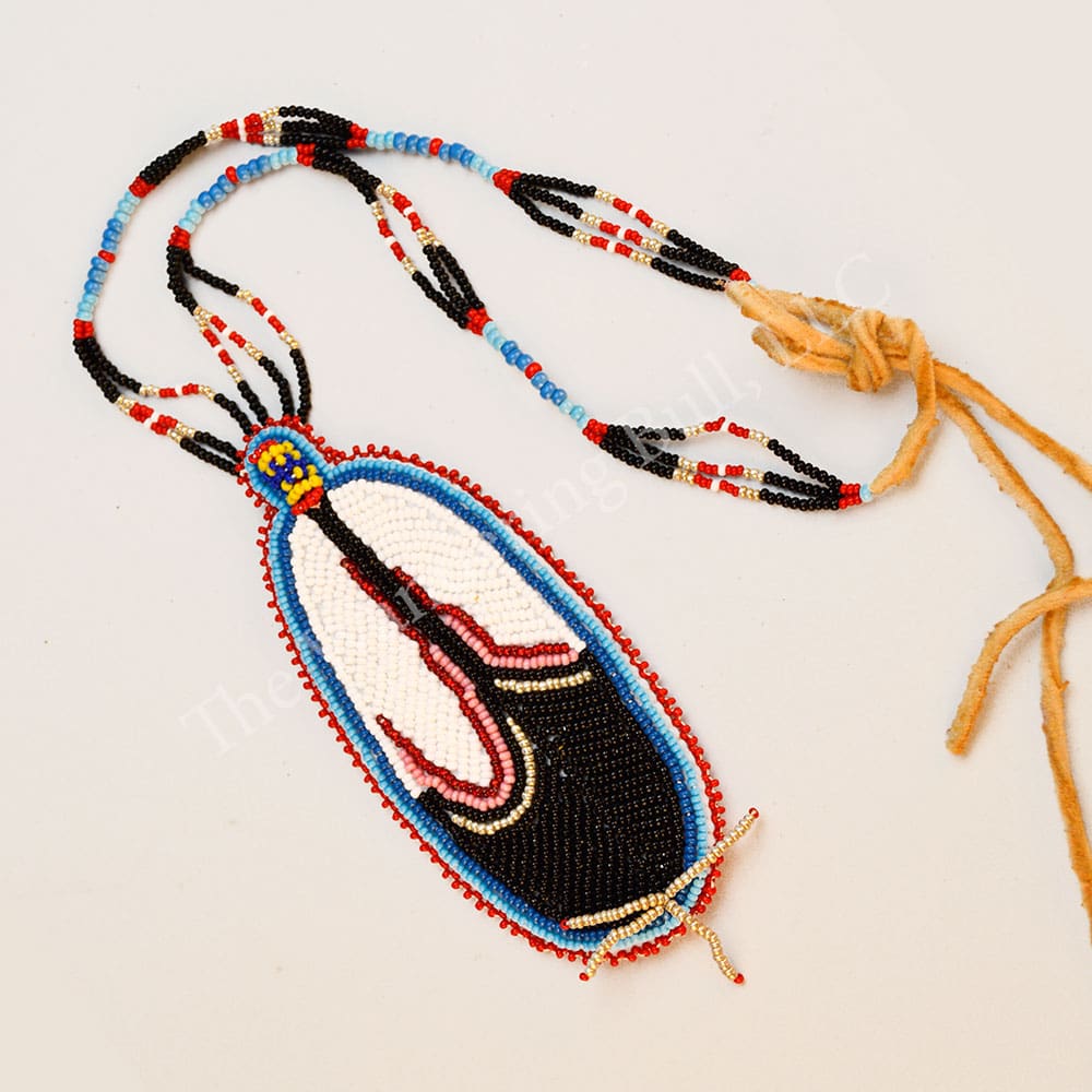 Necklace - Beaded Eagle Feather Triple Bead Strand