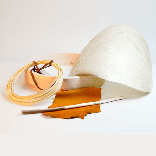 Hand Drum Kit Rawhide showing rawhide, ring, leather components