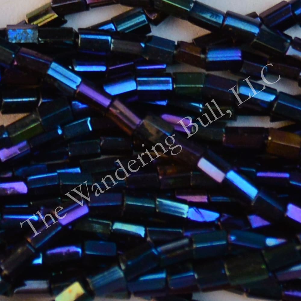 Antique Bugle Beads 2mm Peacock Blue