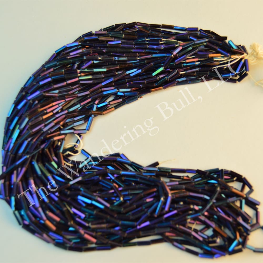 Antique Bugle Beads 5mm Peacock Blue