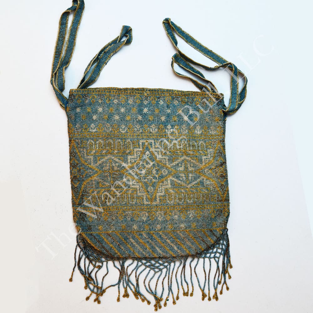 Bag Beaded Antique European Turquoise & Gold front