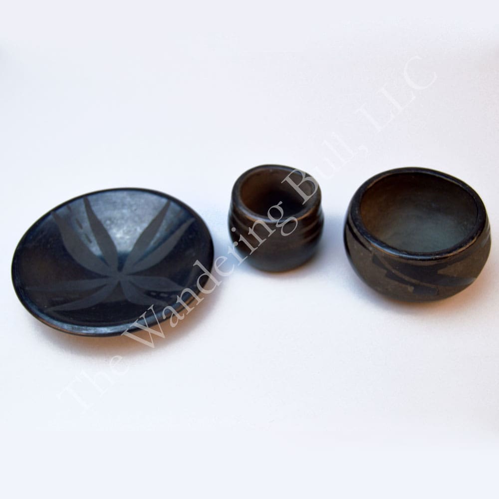 Pottery Black on Black Set of Three