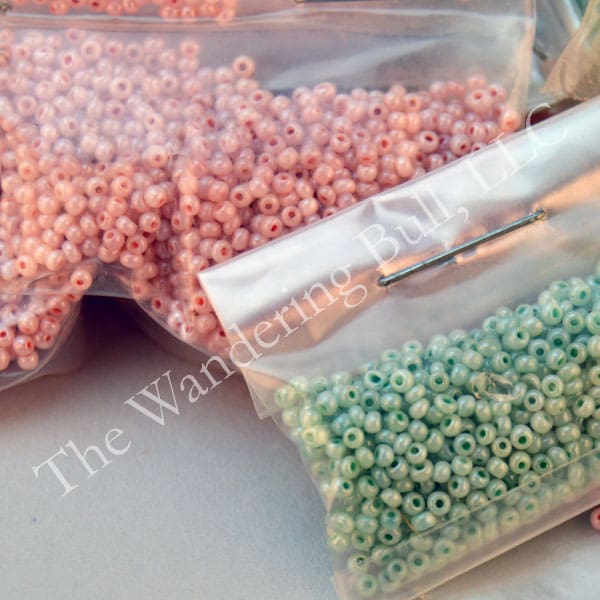 Bead Lot 13/0 Opalescent Pink & Green