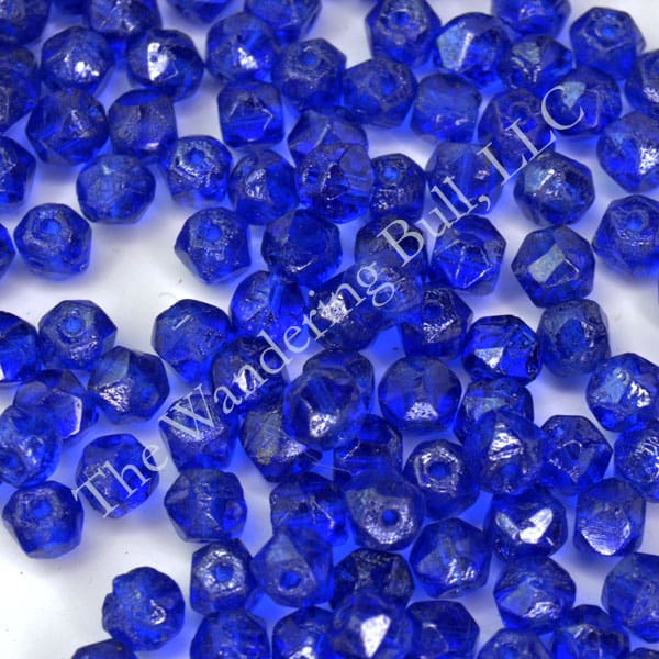 Vintage 5 mm Fire Polish Blue Beads