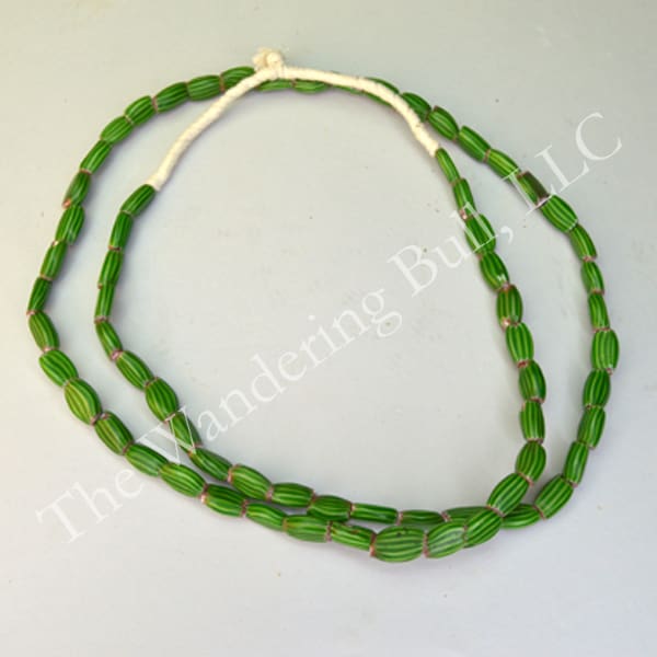Trade Beads Green Chevrons Pressed Melon