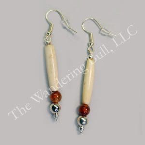 Earrings Bone with Glass and Silver Beads