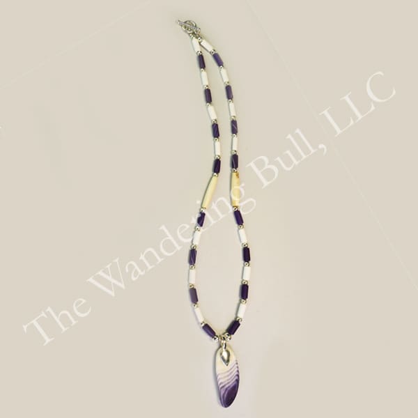 Necklace Clay Wampum and Real Wampum Long Pendant