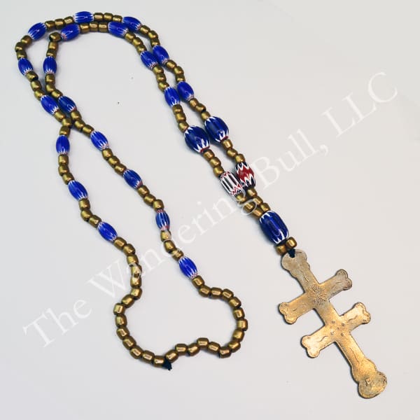 Necklace Brass & Chevrons Cross Pendant