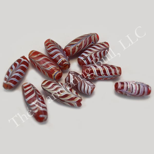 Trade Beads-Antique Red Glass Feather Beads