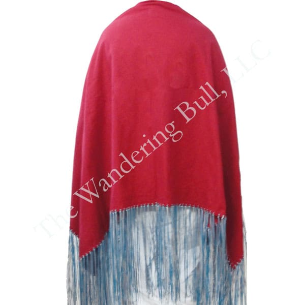Dance Shawl Red with Silver & Turquoise Fringe