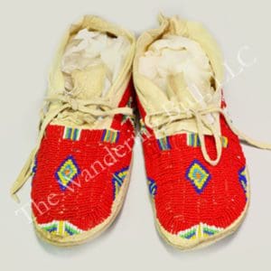 Moccasins Beaded Red Rawhide Soles