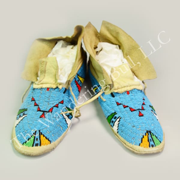Moccasins Beaded Rawhide Soles Blue