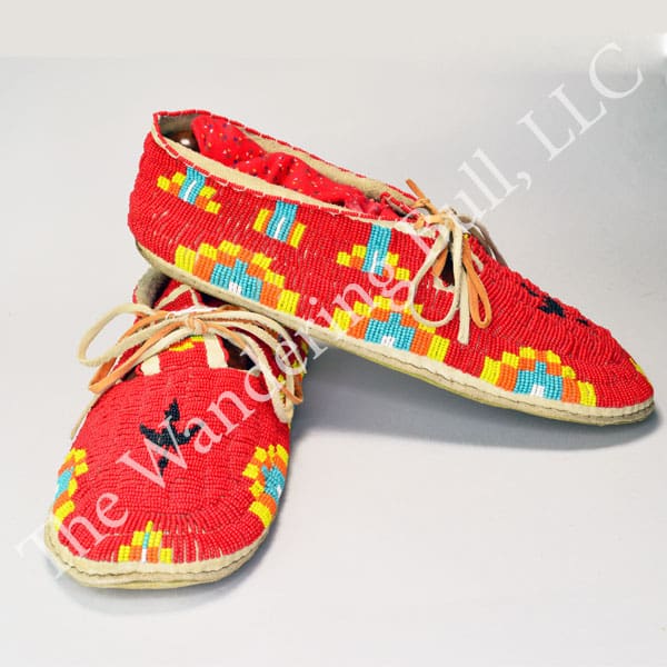 Moccasins Red with Water Bird Design side