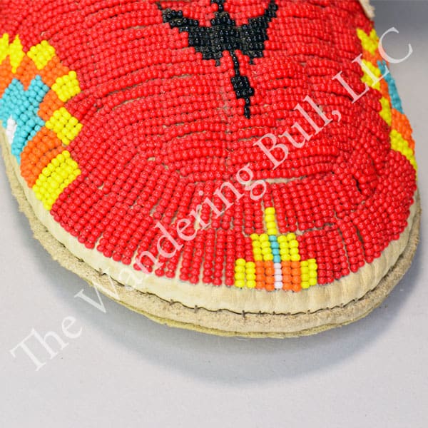 Moccasins Red with Water Bird Design toe