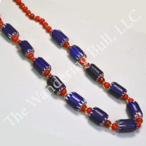 Necklace Old Chevrons and White Center Red Crow Beads