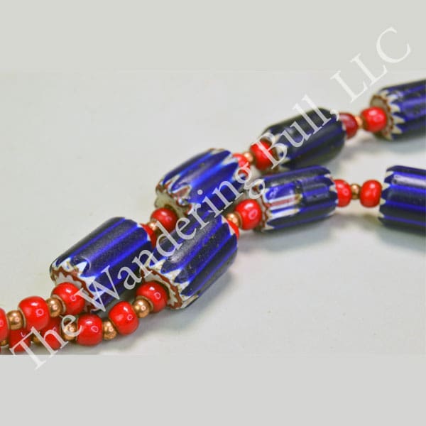 Necklace Old Chevrons and White Center Red Crow Beads