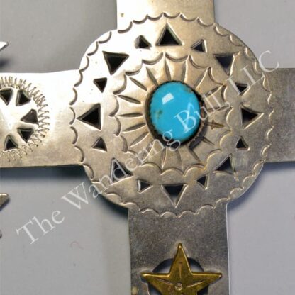 Pendant Stamped Cross with Stars detail turquoise