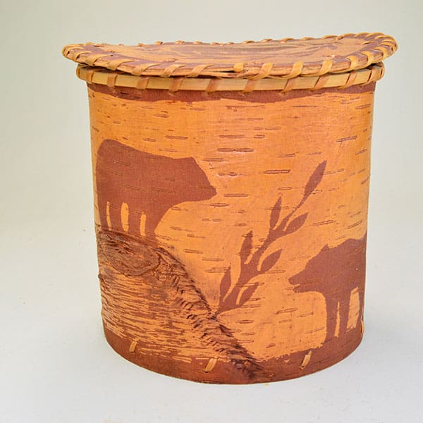 Birchbark Container with Bears & Feathers