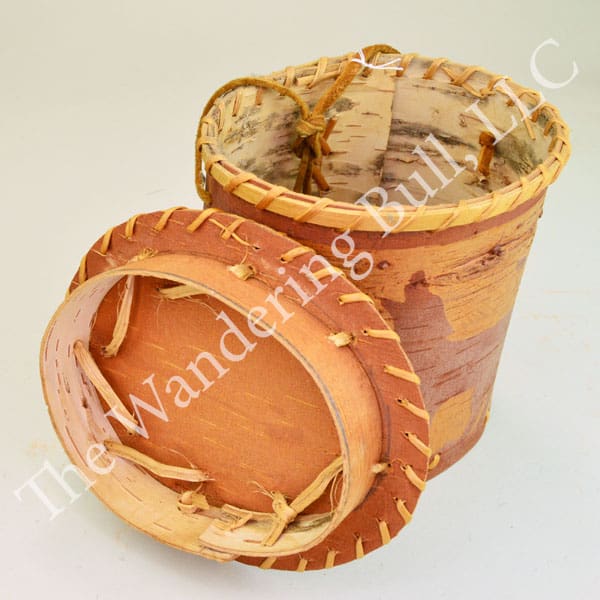 Birchbark Container with Wolf Etchings
