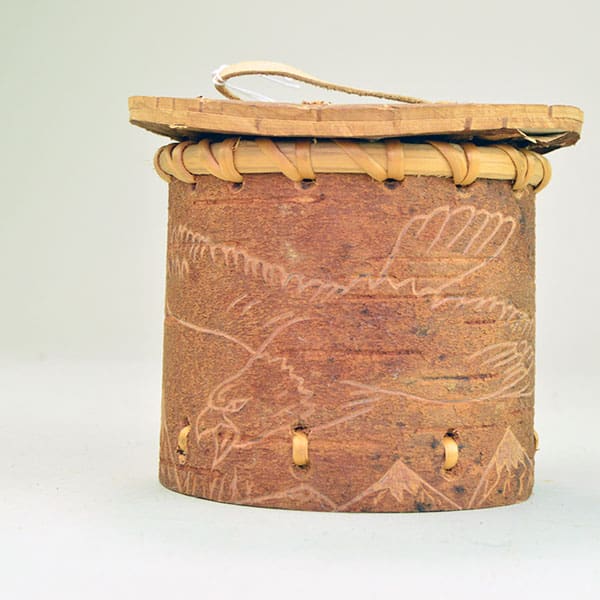 Etched Birchbark Container with Eagle Scene