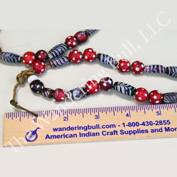 Trade Beads Red Skunk and Feather Strand detail 1
