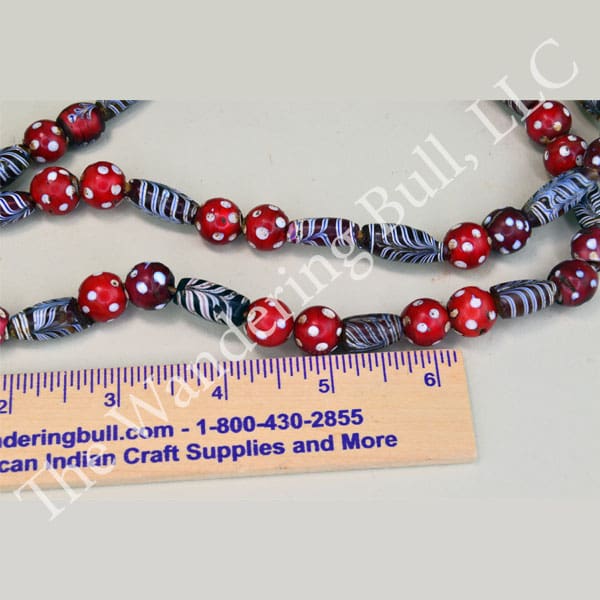 Trade Beads Red Skunk and Feather Strand detail 2