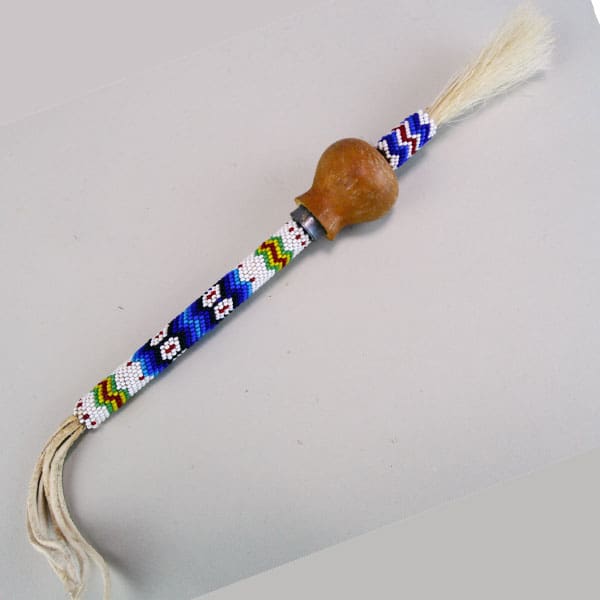 Rattle 9″ Gourd with Beaded Handle