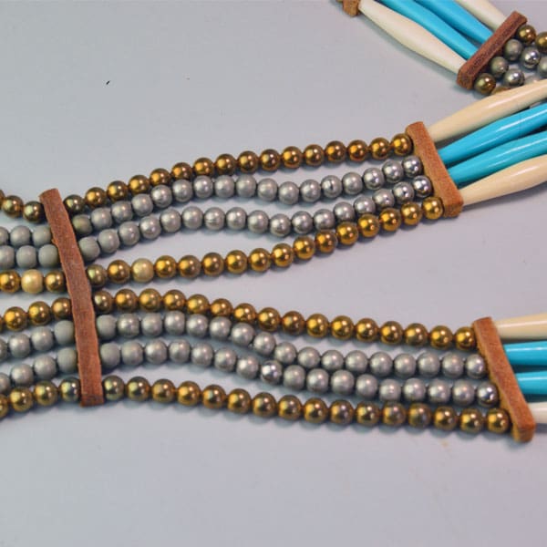 Set of two Bandoliers in Turquoise & White bead detail