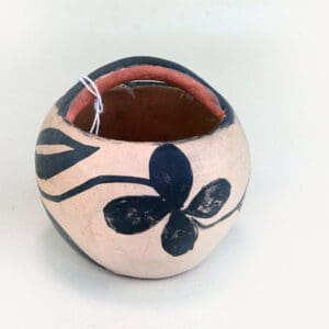 Pottery Small Round Painted Vase with floral design.