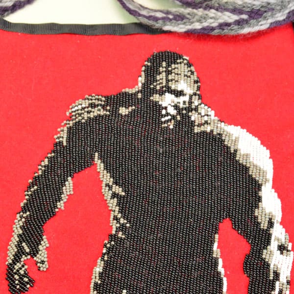 Bag Beaded Bigfoot on Red Wool