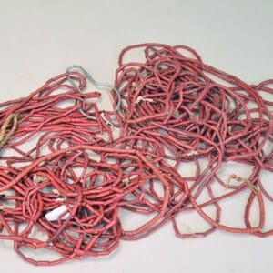 Red glass tube beads.