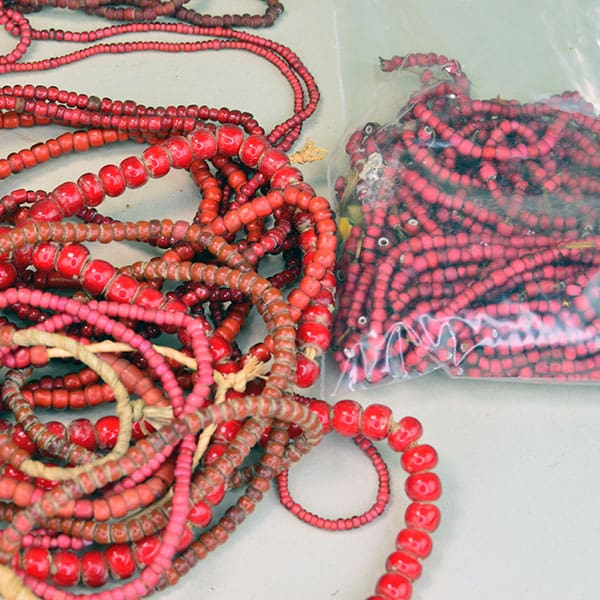Bead Lot White Center Red detail crow beads