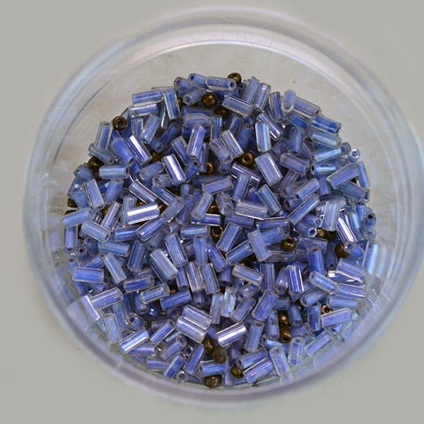 12.5 oz bag of light blue bugle beads mixed with metallic seed beads.