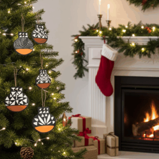 Ornaments hanging on Christmas tree