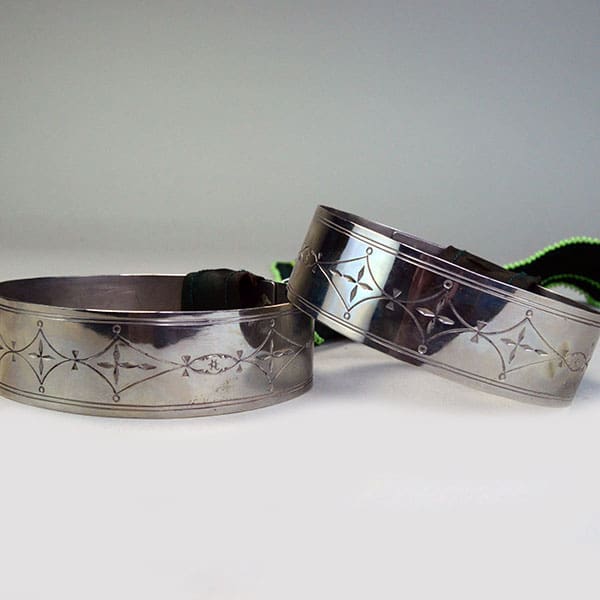 Armbands Stamped Silver with Silk Drops
