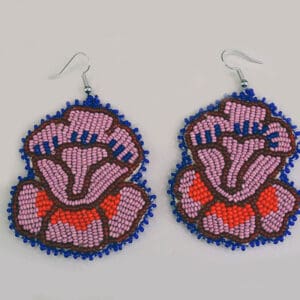 Beaded earrings with pink roses.
