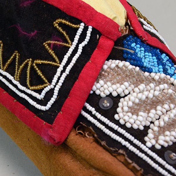 Moccasins Antique Iroquois Style Brown beadwork detail