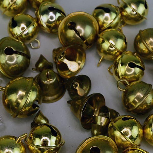 Mixed collection of bells in different sizes and shapes.
