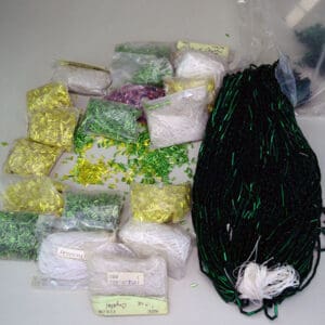 Assorted Bugle Bead Lot, Green's white's, yellows. Different sizes