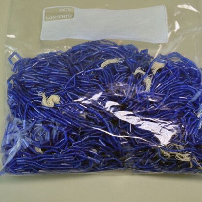 These Bugle Beads Blue come in a 11 ounce package. They are 6mm long and 2mm wide