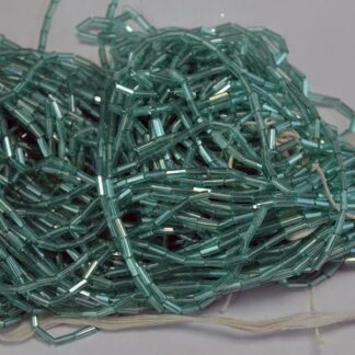 These Bugle Beads Seafoam Green come in a 15 ounce package. They are 4mm long and 2mm wide.